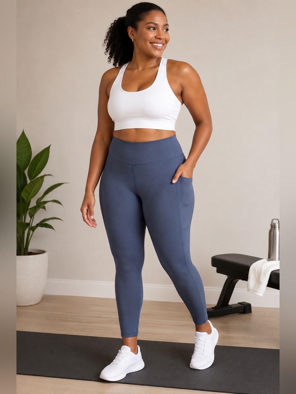 Kyodan XL Blue High Rise Side Pocket Performance Ankle Leggings